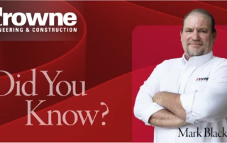 Mark Black, Project Manager at Browne Engineering & Construction, standing with arms crossed in front of a red "Did You Know?" graphic
